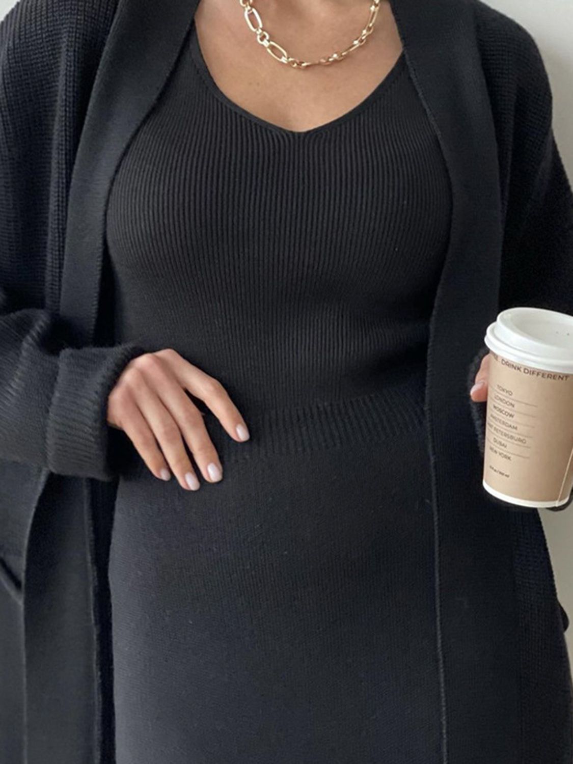 Pocketed Long Sleeve Cardigan and Skirt Sweater Set - NawdeX