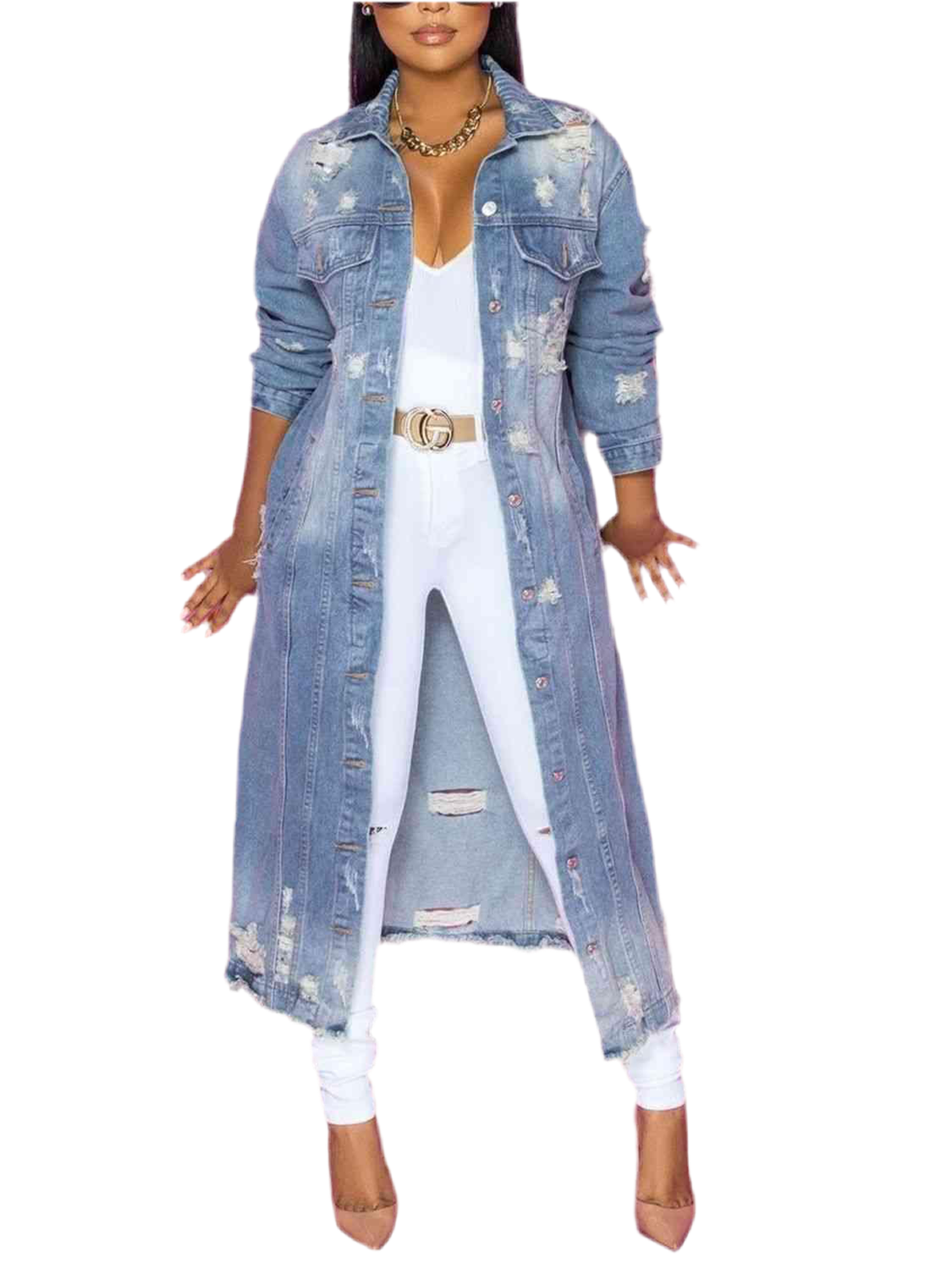 Long Sleeve Raw Hem Denim Jacket - NawdeX