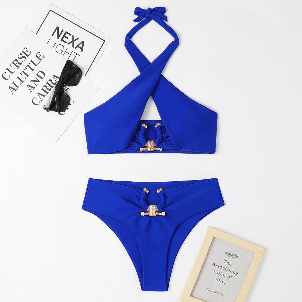 Split High Waist Cross-halterneck Swimsuit - NawdeX