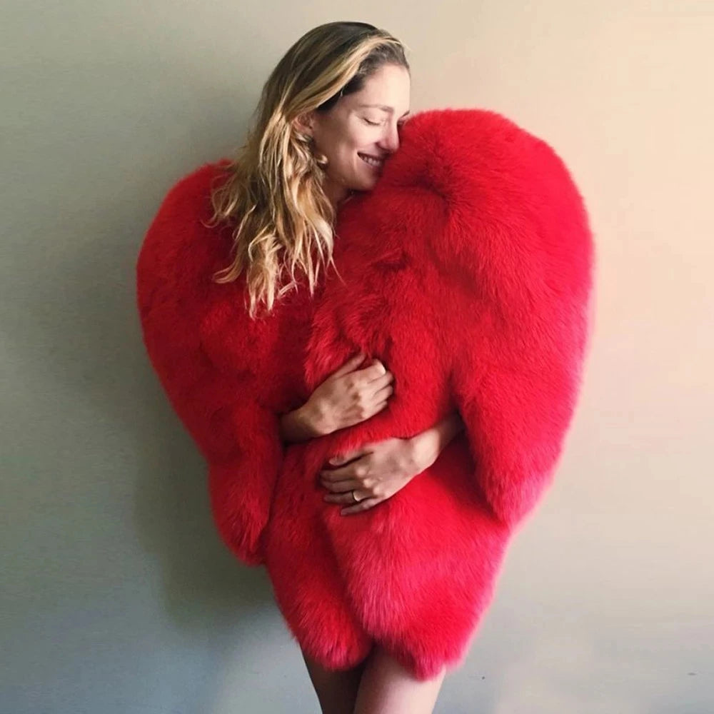 3D Red Love Heart Shaped Cape Faux Fur - NawdeX