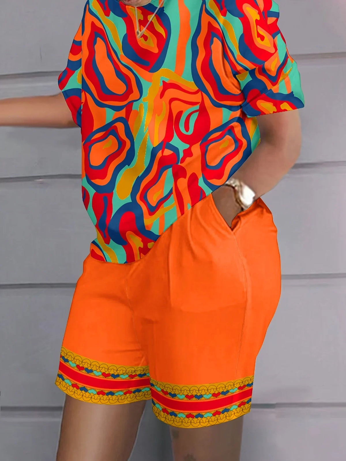 Plus Size Colorful Abstract Print Pajama Set