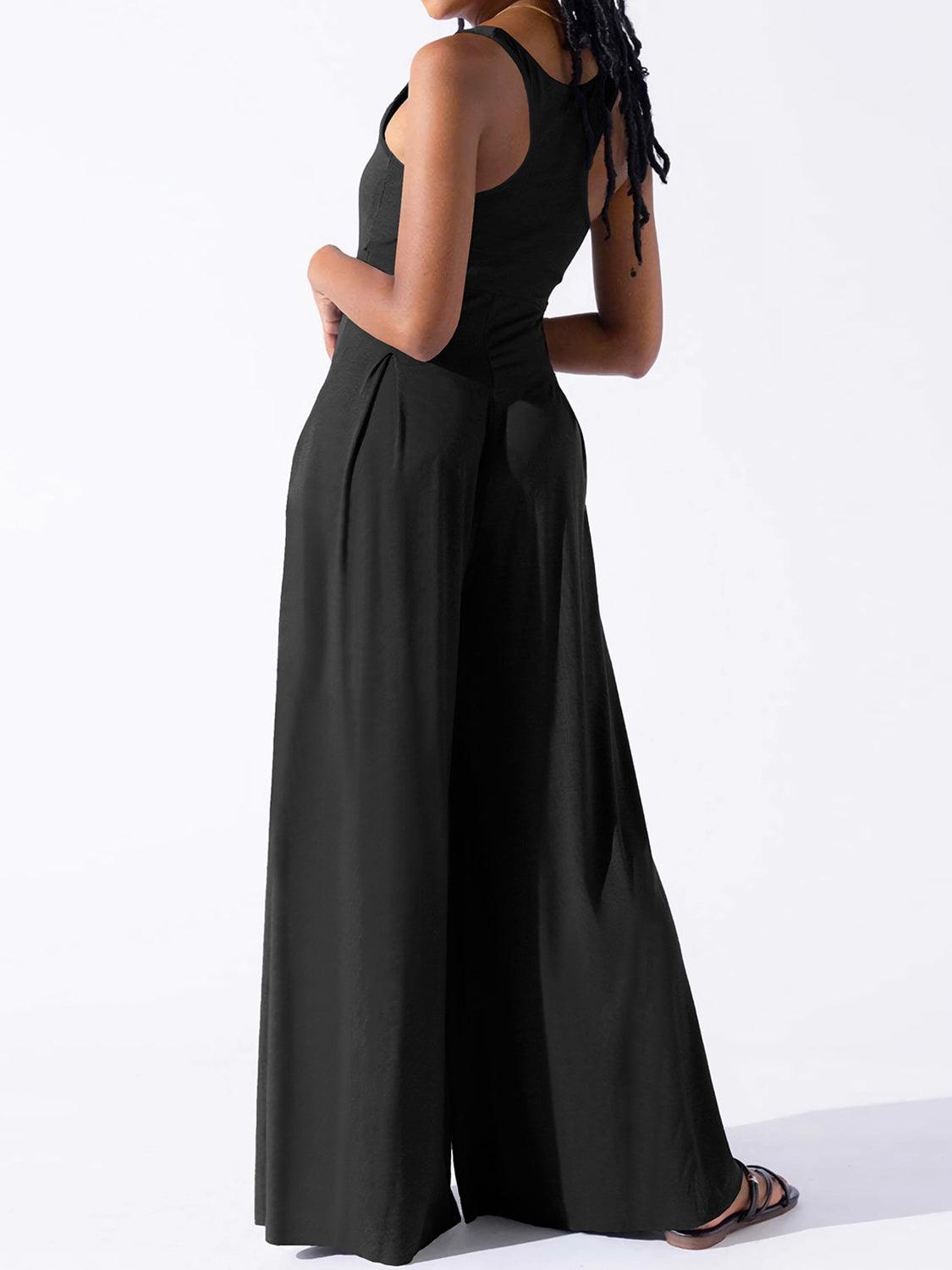 Square Neck Wide Strap Jumpsuit - NawdeX