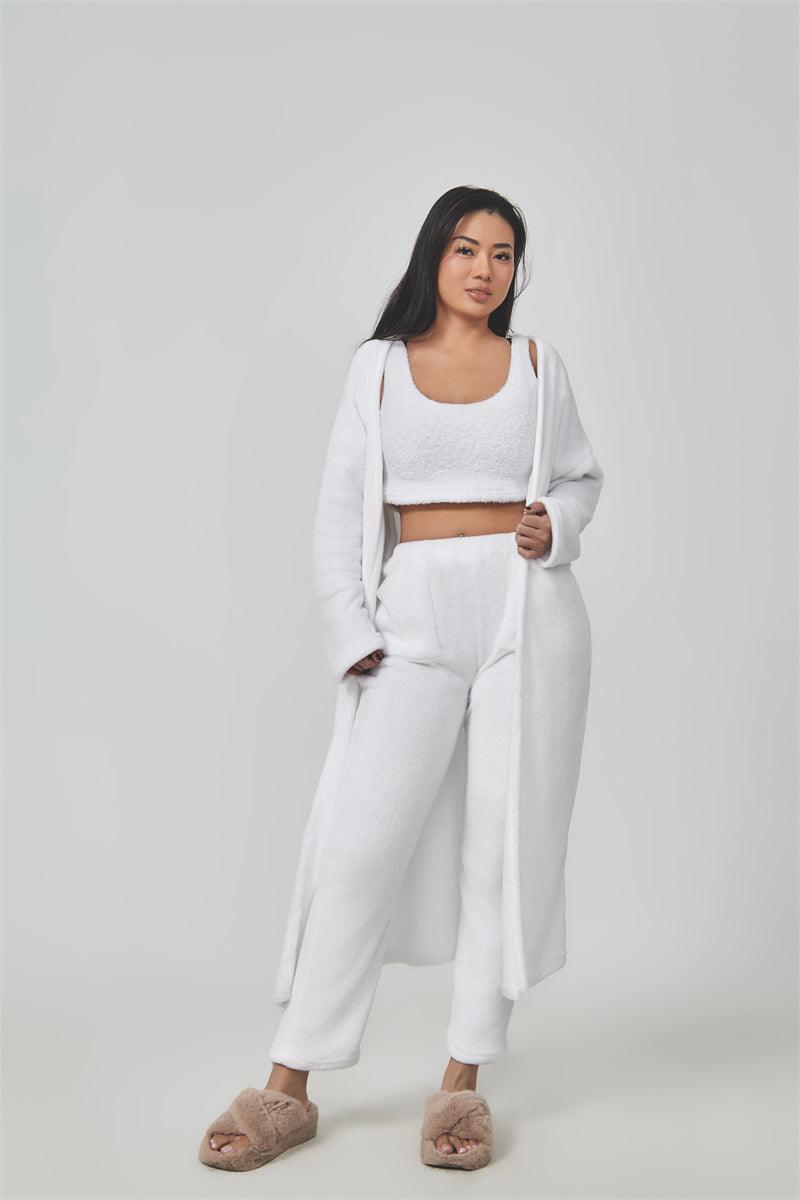 Cozy Pajama Set, 3 Piece Lounge Set, Cute Loungewear, Warm Suit Sets, Matching Set, Lounge Set, 3 Piece Pant Sets, Women Winter Dress - NawdeX