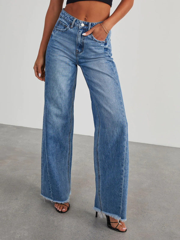 Paneled Frayed Hem Jeans