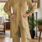 Full Size Slit Round Neck Long Sleeve Top and Pants Set - NawdeX