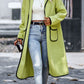 Full Size Contrast Trim Long Sleeve Coat with Pockets - NawdeX