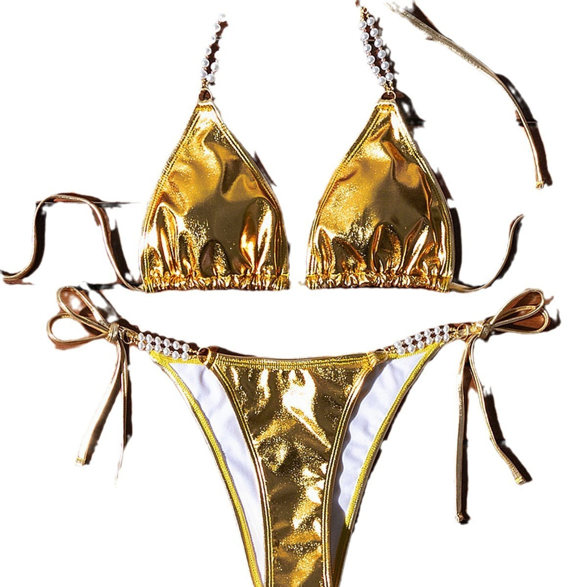 Bronzing Halter Pearl Chain Bikini