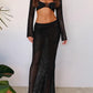 Tied Long Sleeve Top and Skirt Cover Up Set - NawdeX