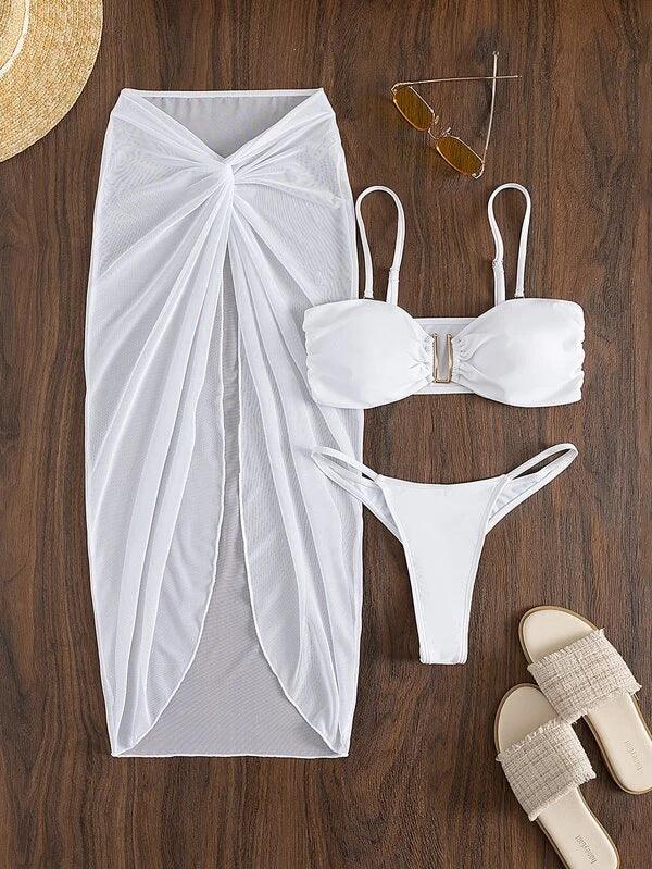 Multicolor Bikini Three-piece Set Long Culottes Yarn French Style - NawdeX