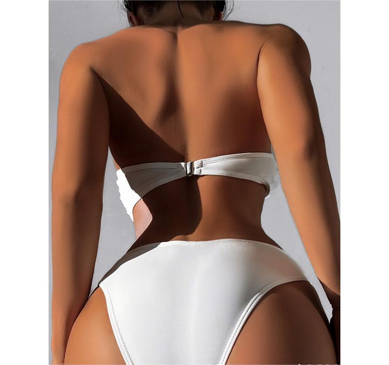 Bikini Swimsuit Women's Sexy Tube Top Solid Color High Waist Swimsuit - NawdeX