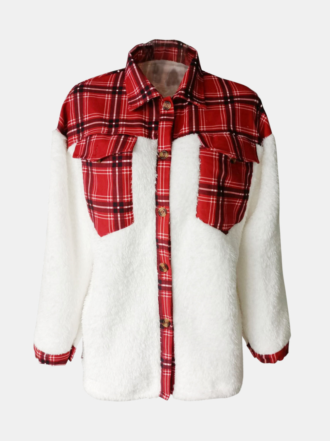 Fuzzy Button Up Long Sleeve Jacket - NawdeX