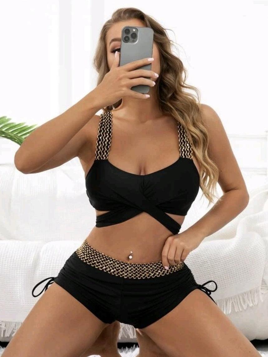 Solid Color High Waist Bikini For Women - NawdeX