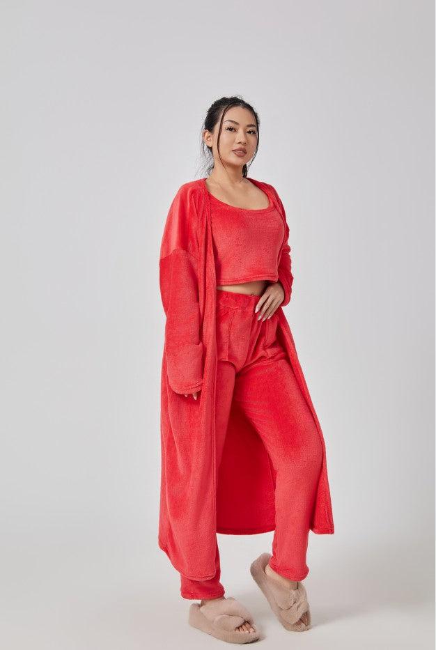 Cozy Pajama Set, 3 Piece Lounge Set, Cute Loungewear, Warm Suit Sets, Matching Set, Lounge Set, 3 Piece Pant Sets, Women Winter Dress - NawdeX