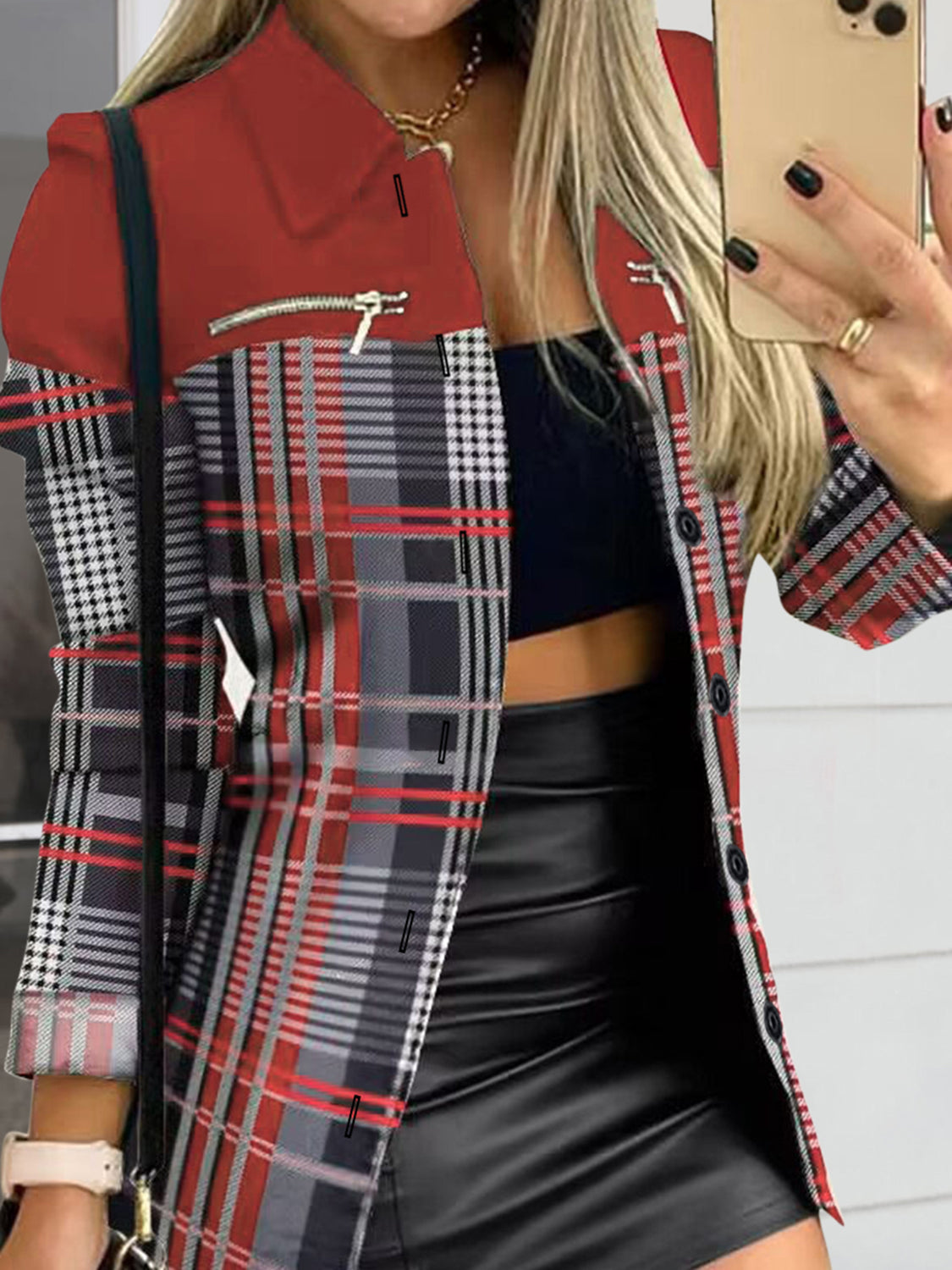 Printed Button Up Zip Detail Shacket - NawdeX