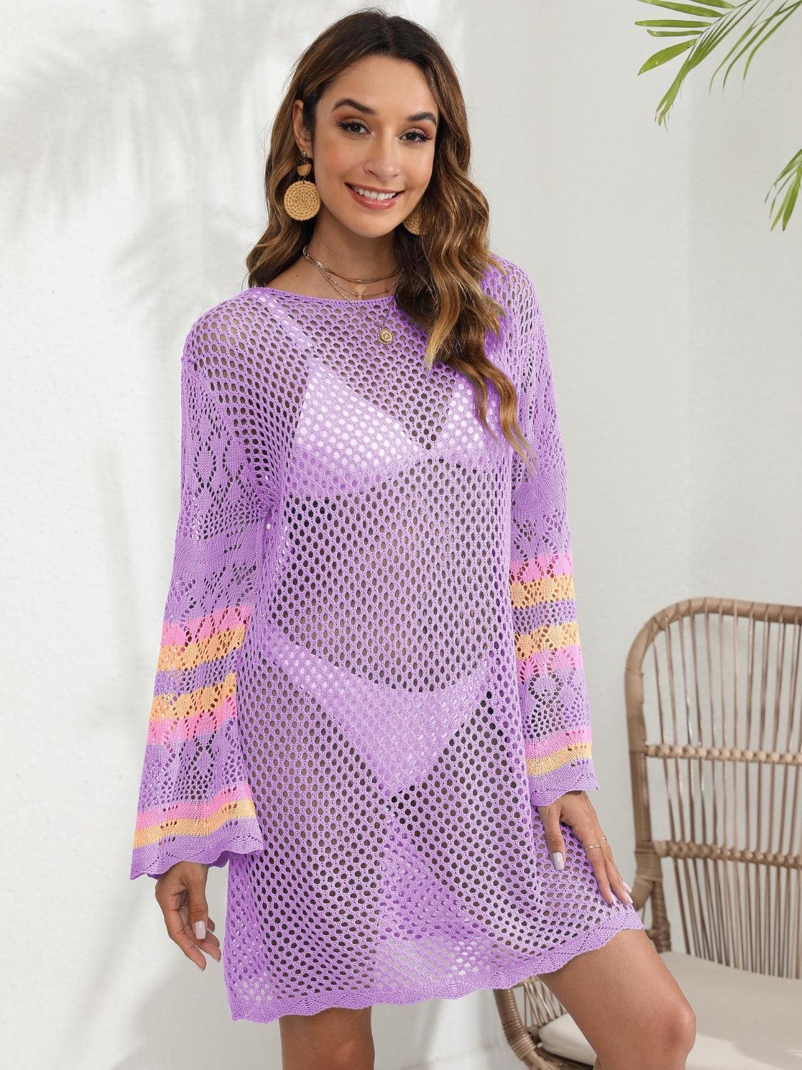 Openwork Contrast Long Sleeve Cover-Up - NawdeX