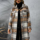 Plaid Collared Neck Long Sleeve Coat - NawdeX