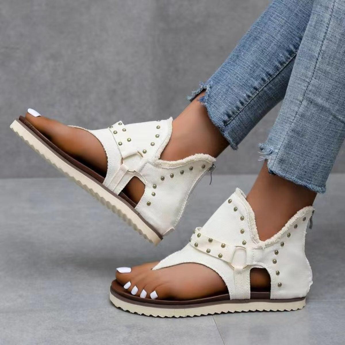 Studded Raw Hem Flat Sandals - NawdeX