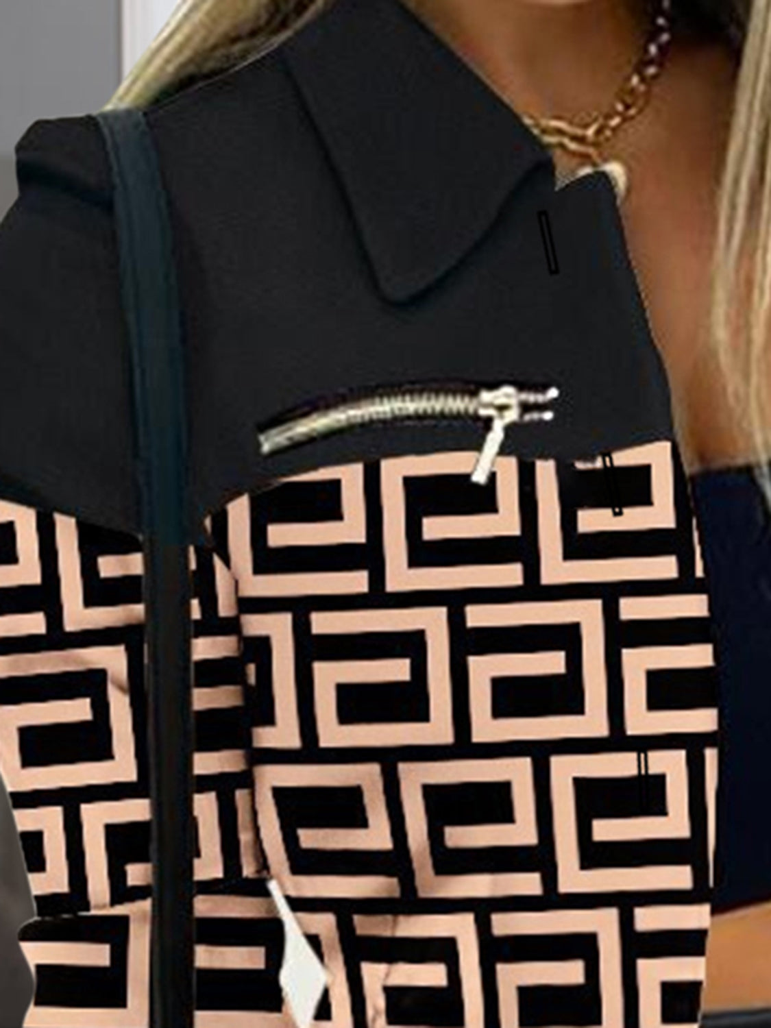 Printed Button Up Zip Detail Shacket - NawdeX