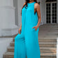 Double Take Full Size Tie Back Cutout Sleeveless Jumpsuit - NawdeX