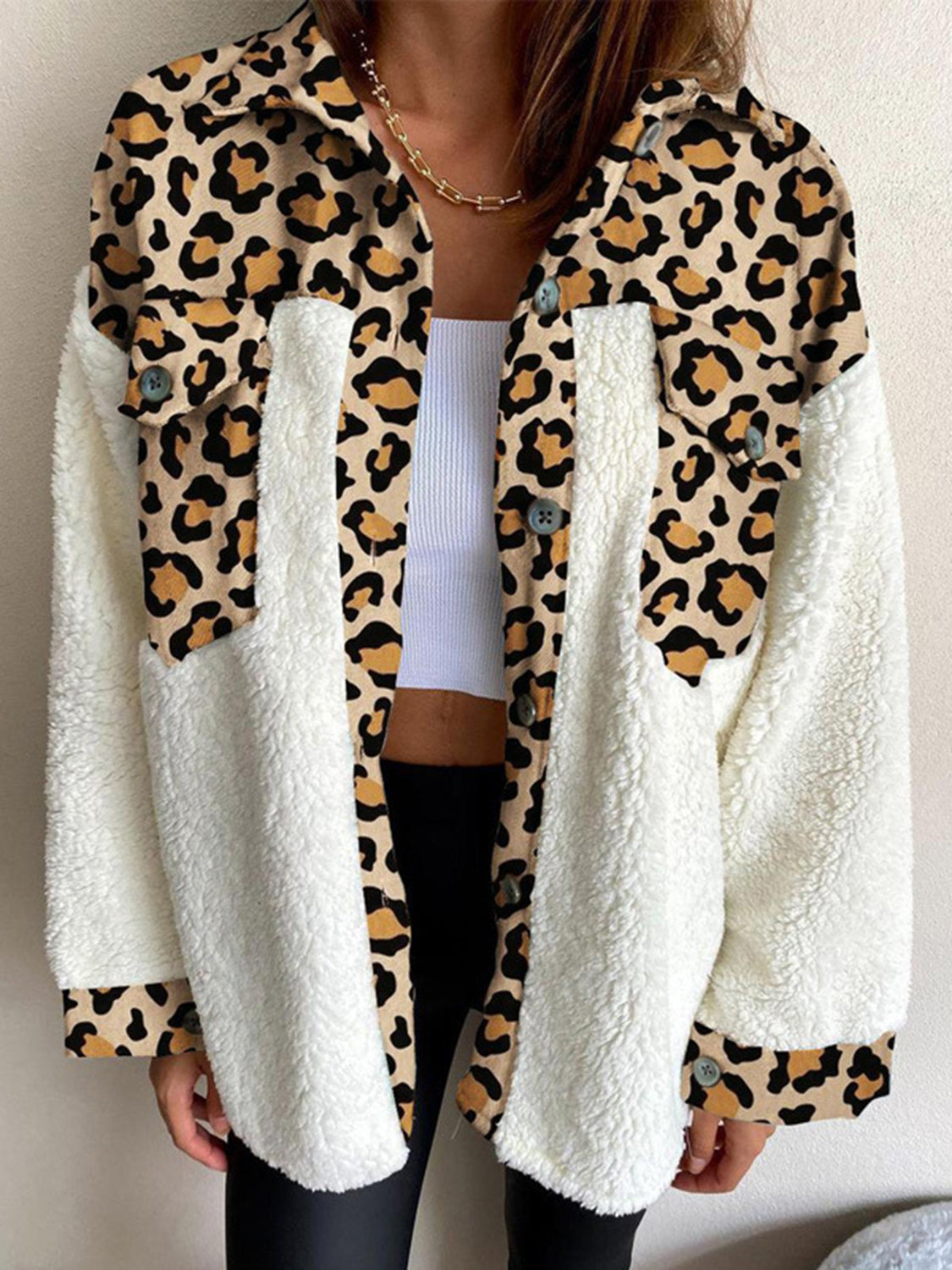 Fuzzy Button Up Long Sleeve Jacket - NawdeX