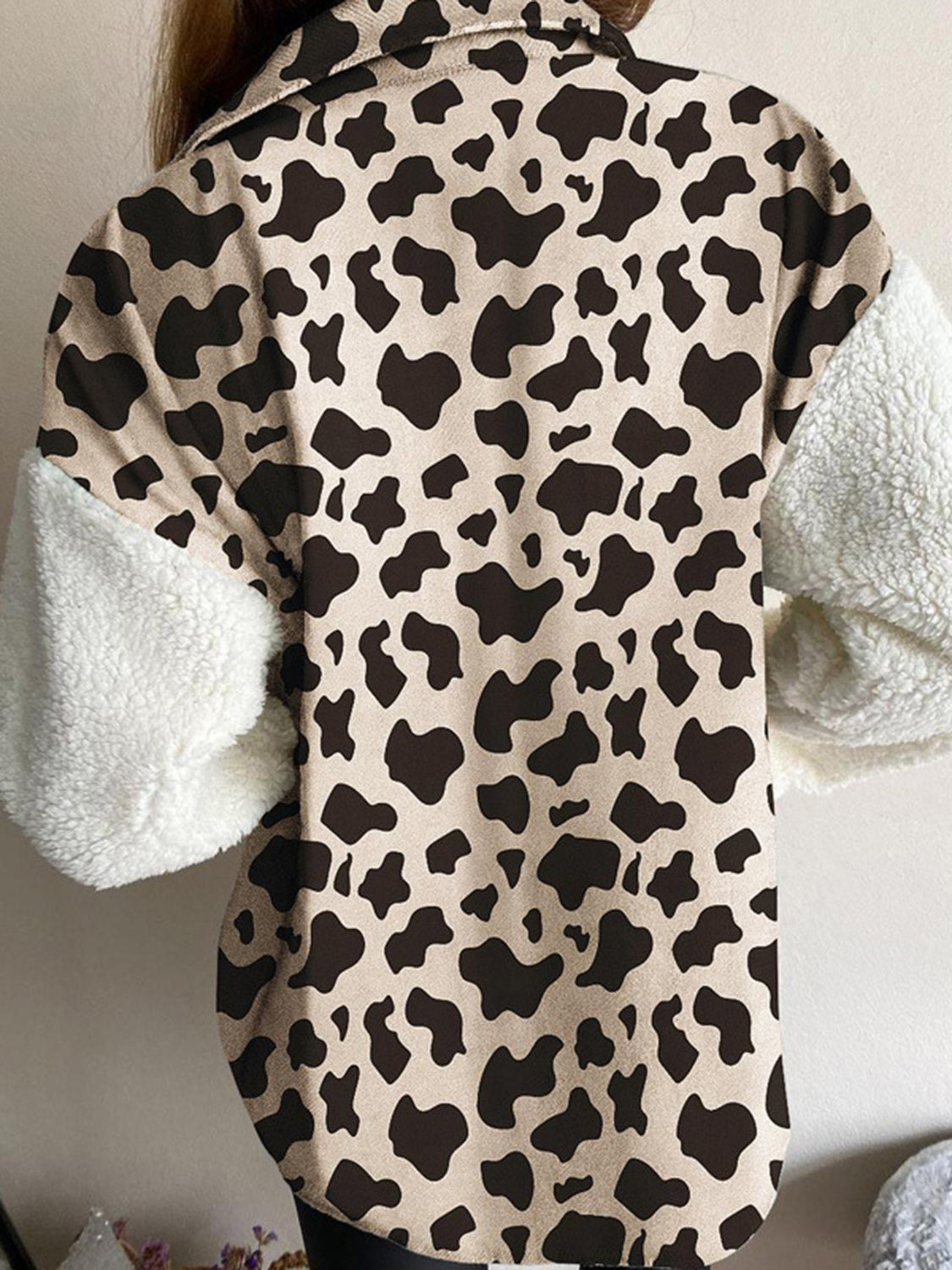 Fuzzy Button Up Long Sleeve Jacket - NawdeX