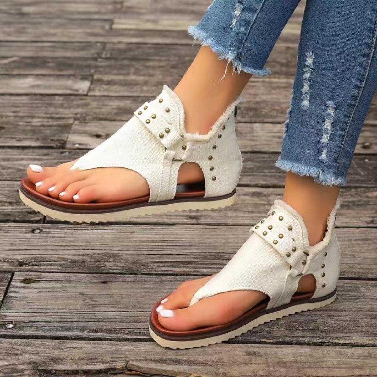 Studded Raw Hem Flat Sandals - NawdeX