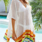 Slit Openwork V-Neck Half Sleeve Cover-Up - NawdeX
