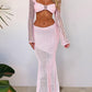 Tied Long Sleeve Top and Skirt Cover Up Set - NawdeX