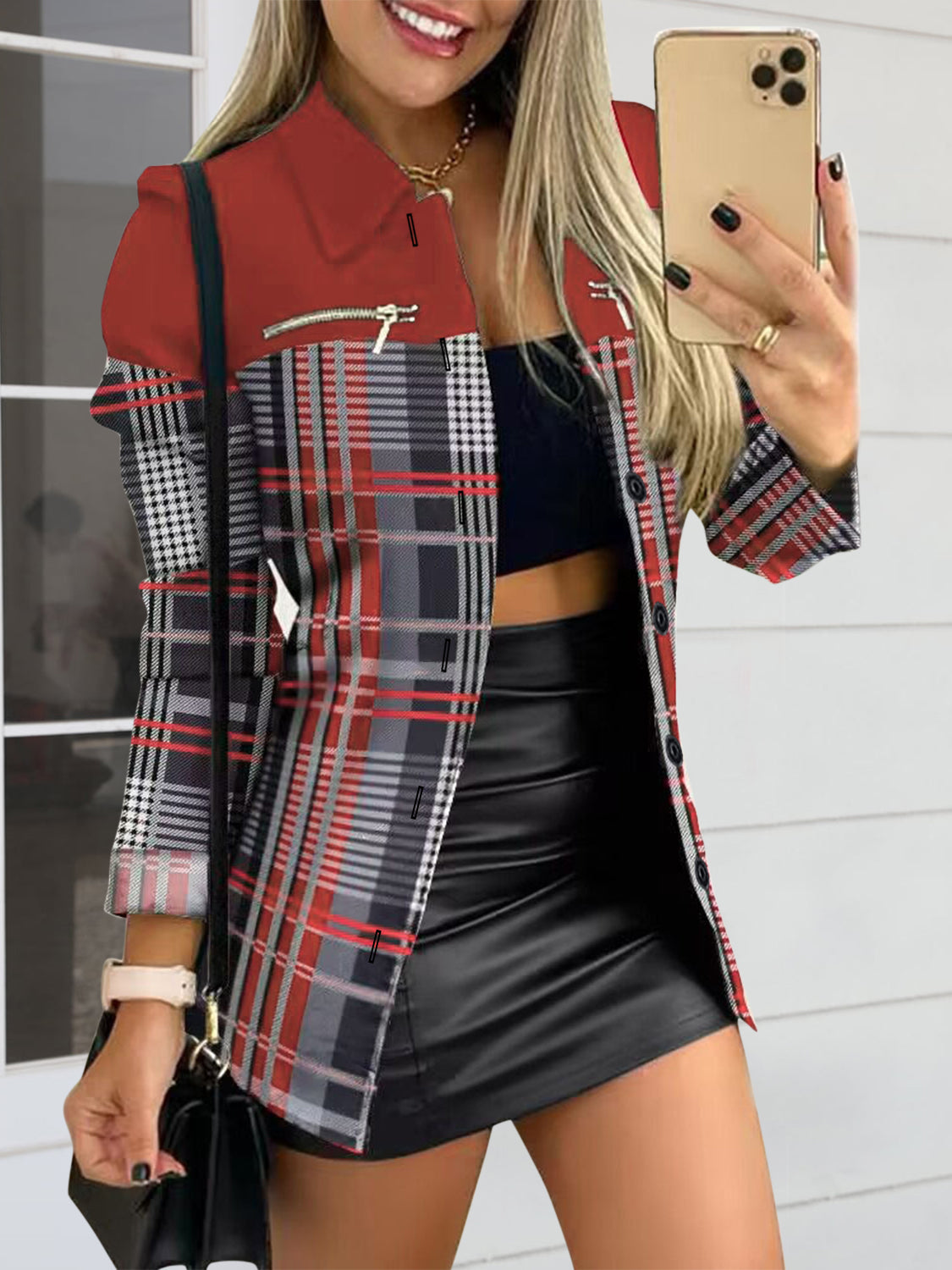 Printed Button Up Zip Detail Shacket - NawdeX