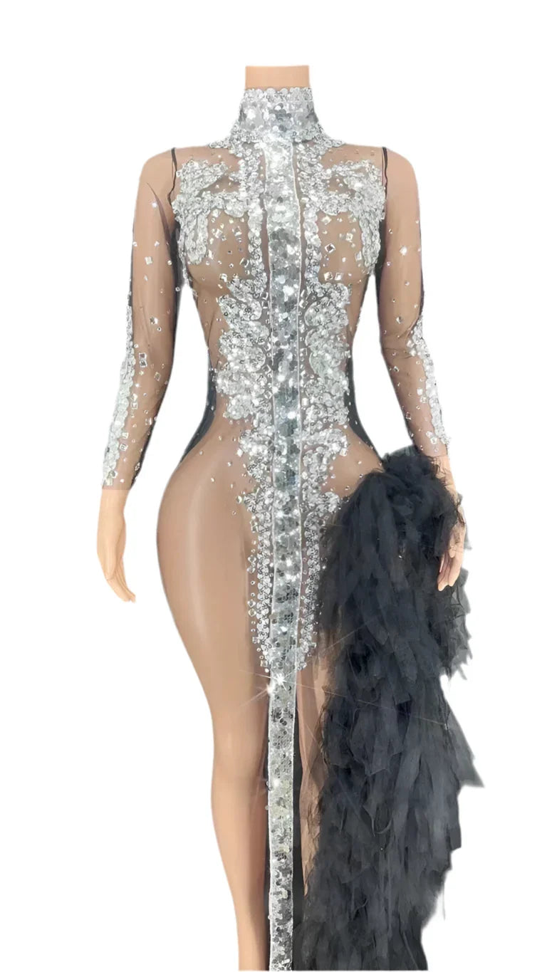 Sparkly Silver Sequins Evening Dress - NawdeX