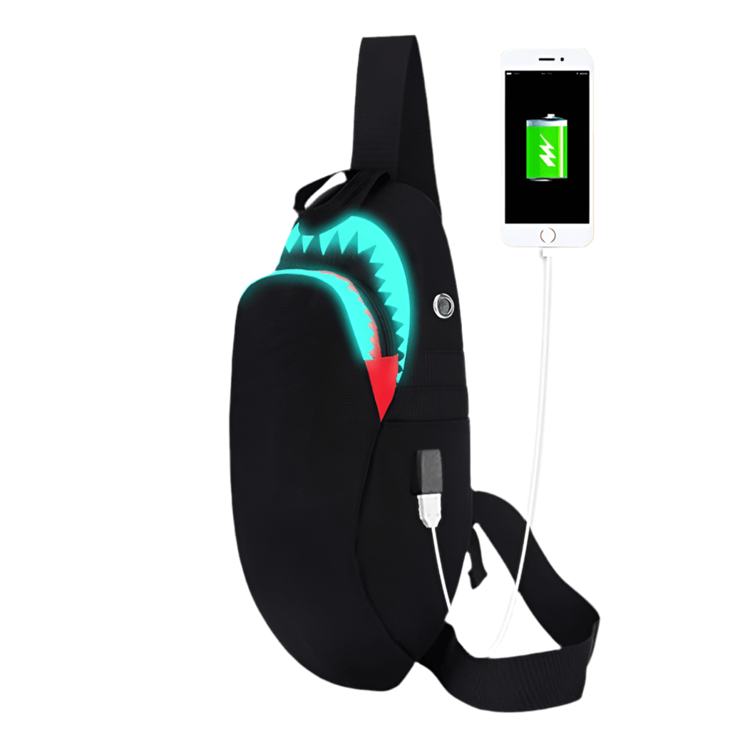 Men Anti Theft USB Rechargeable Luminous Shark Crossbody Bag - NawdeX