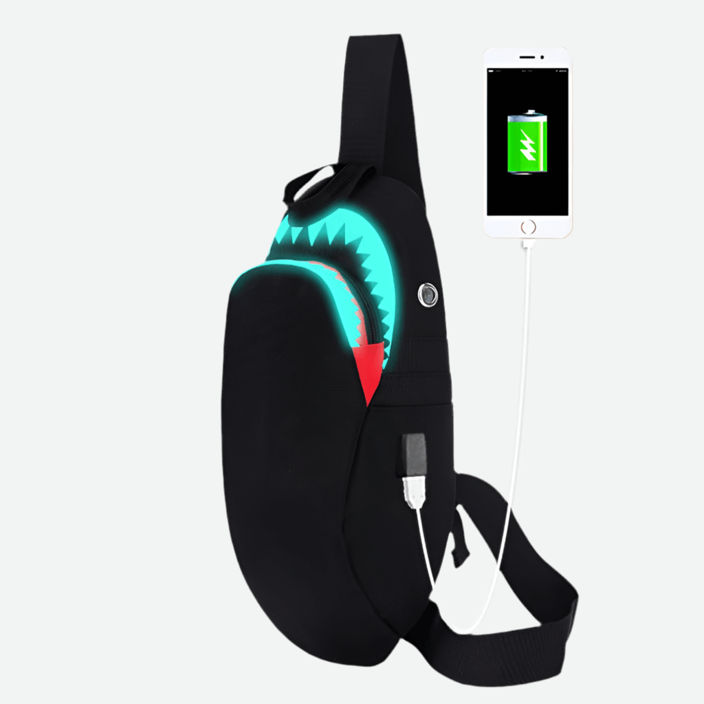 Men Anti Theft USB Rechargeable Luminous Shark Crossbody Bag - NawdeX