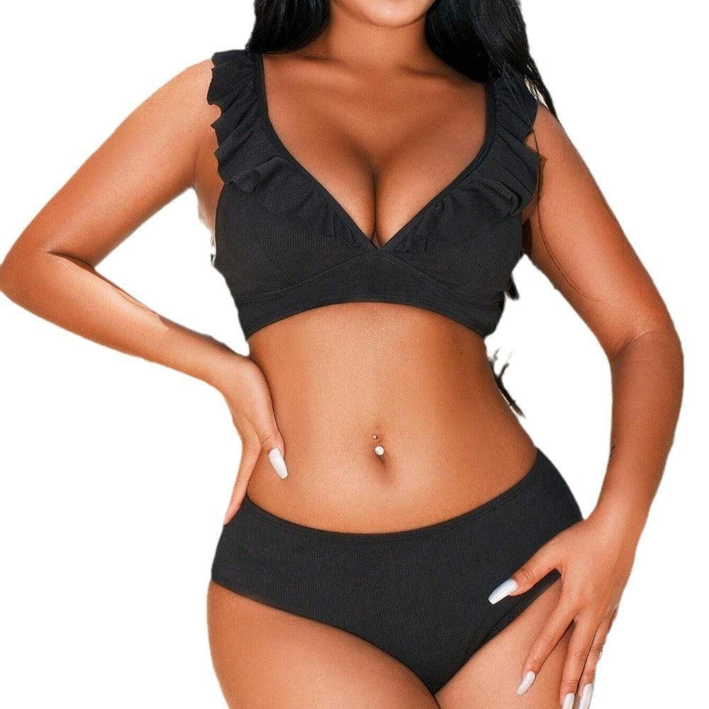 Fresh And Retro Striped Split Small Chest Bikini Vacation Swimwear - NawdeX