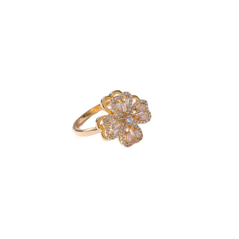 Copper Rotating Ring  Micro Inlaid Fashion Lady Ring Index Finger Ring - NawdeX