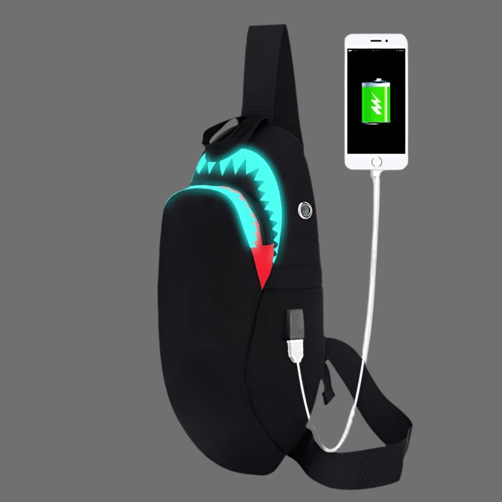 Men Anti Theft USB Rechargeable Luminous Shark Crossbody Bag - NawdeX