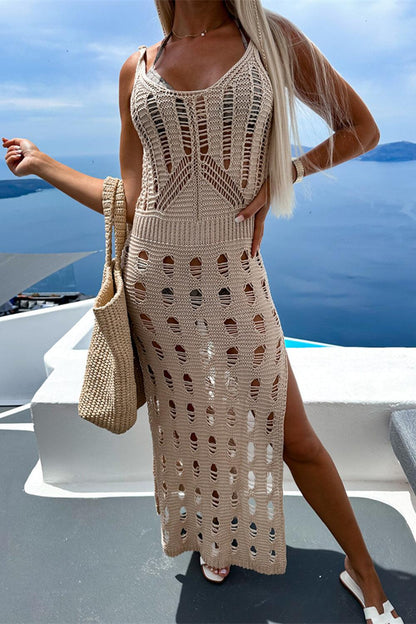 Openwork Slit Scoop Neck Sleeveless Cover Up - NawdeX
