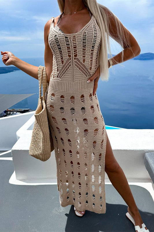 Openwork Slit Scoop Neck Sleeveless Cover Up - NawdeX
