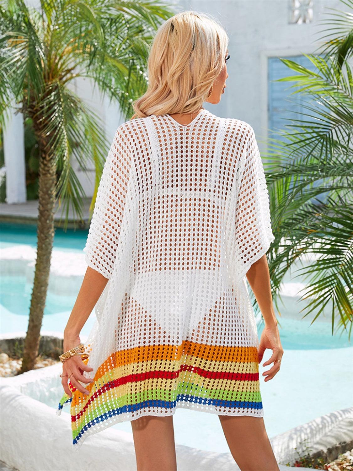 Slit Openwork V-Neck Half Sleeve Cover-Up - NawdeX