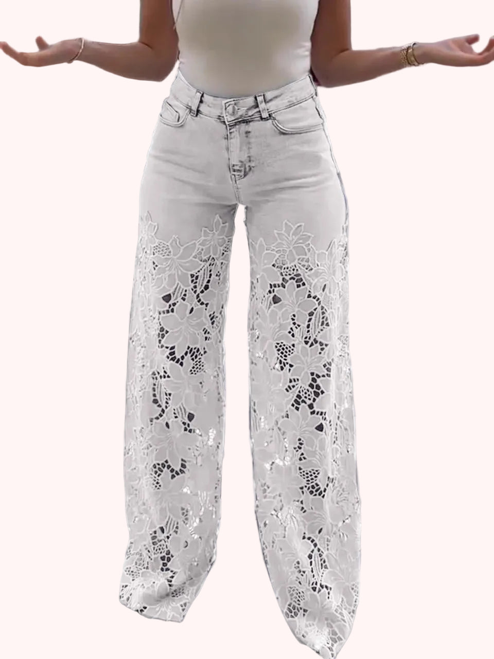 Lace Flowers Hollow Jeans