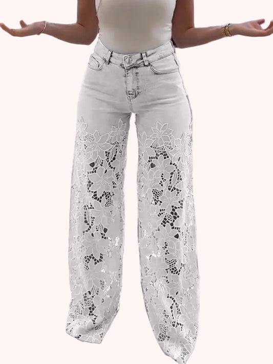 Lace Flowers Hollow Jeans