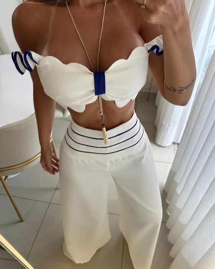 Women's Fashion Casual Off-shoulder Solid Color Two-piece Set - NawdeX