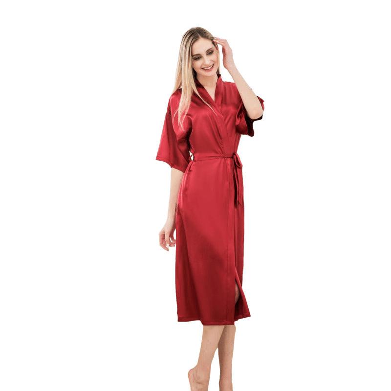 Satin Kimono Robes For Women Bride Long Robe Sleepwear - NawdeX