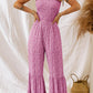 Smocked Printed Wide Strap Jumpsuit - NawdeX