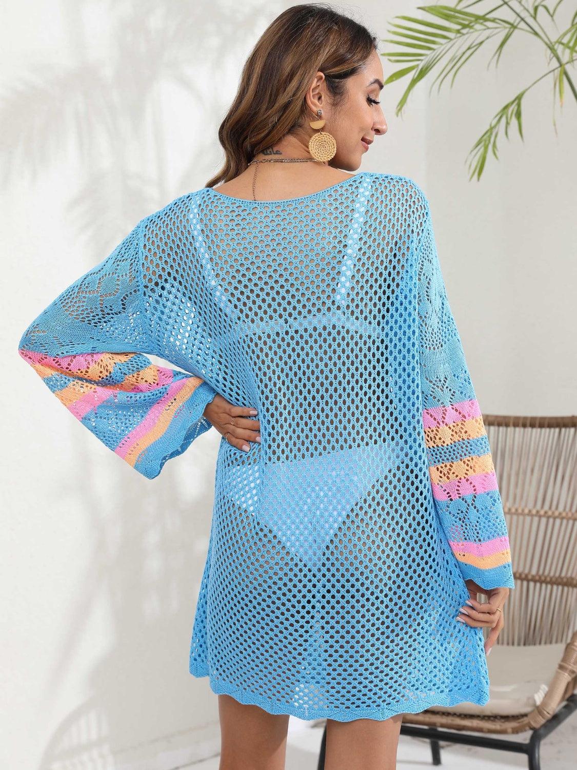Openwork Contrast Long Sleeve Cover-Up - NawdeX