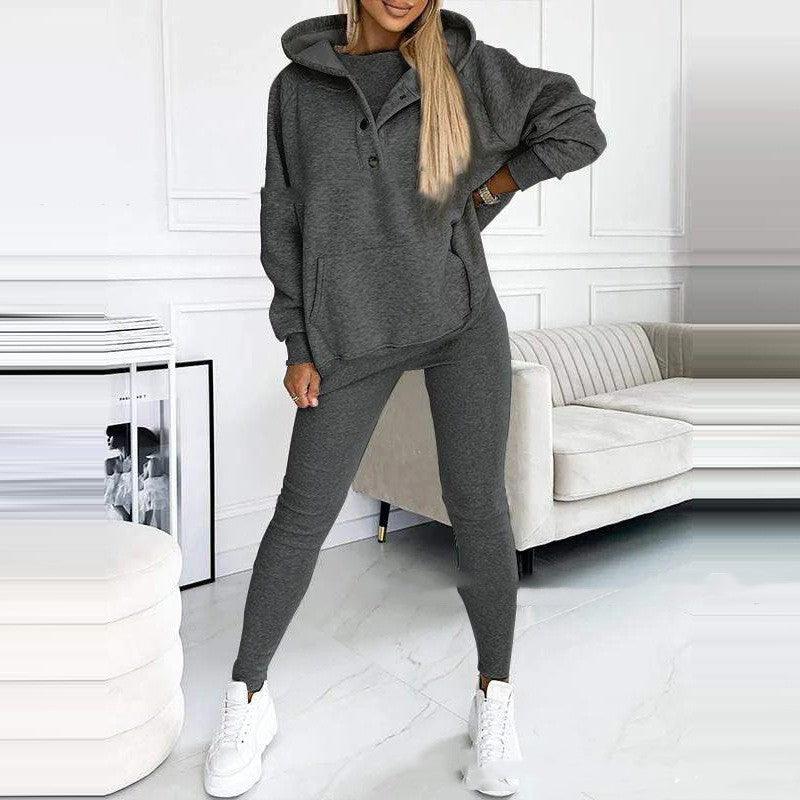 3pcs Women's Sports Loose Hooded  Sweatshirt ,Vest And Slim Trousers - NawdeX