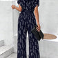 Tied Printed Mock Neck Wide Leg Jumpsuit - NawdeX