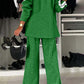 Full Size Contrast Lapel Collar Top and Pants Set - NawdeX