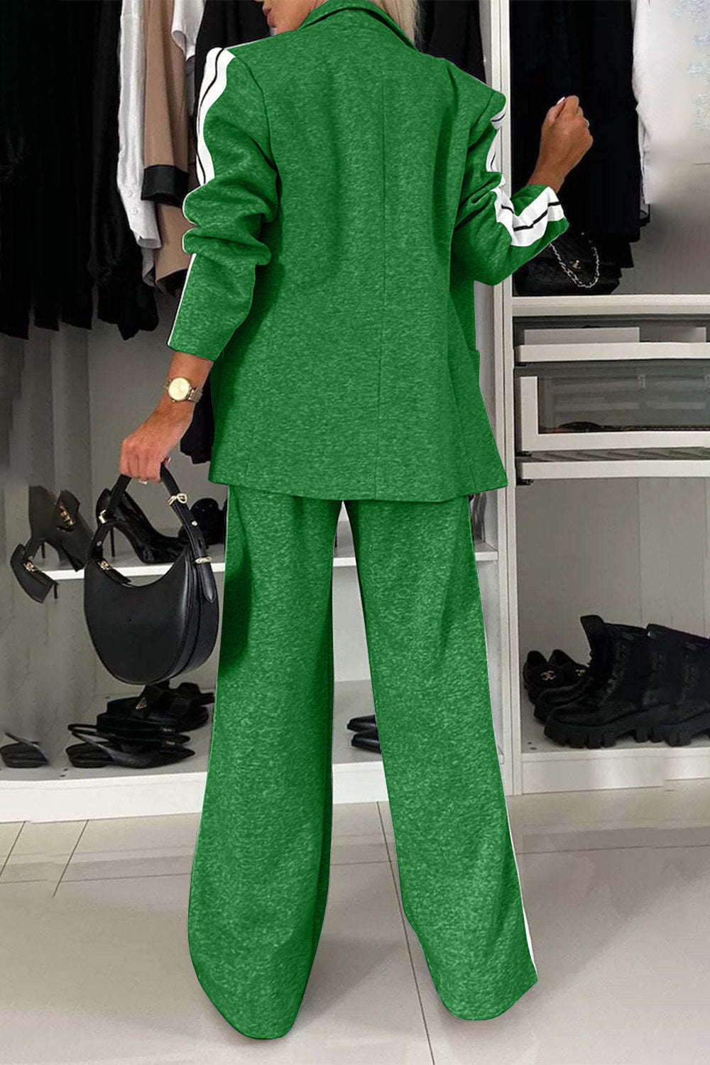 Full Size Contrast Lapel Collar Top and Pants Set - NawdeX