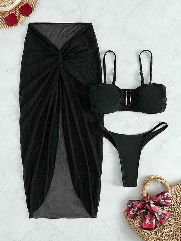 Multicolor Bikini Three-piece Set Long Culottes Yarn French Style - NawdeX