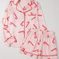 Candy Cane Collared Neck Long Sleeve Top and Shorts Lounge Set - NawdeX